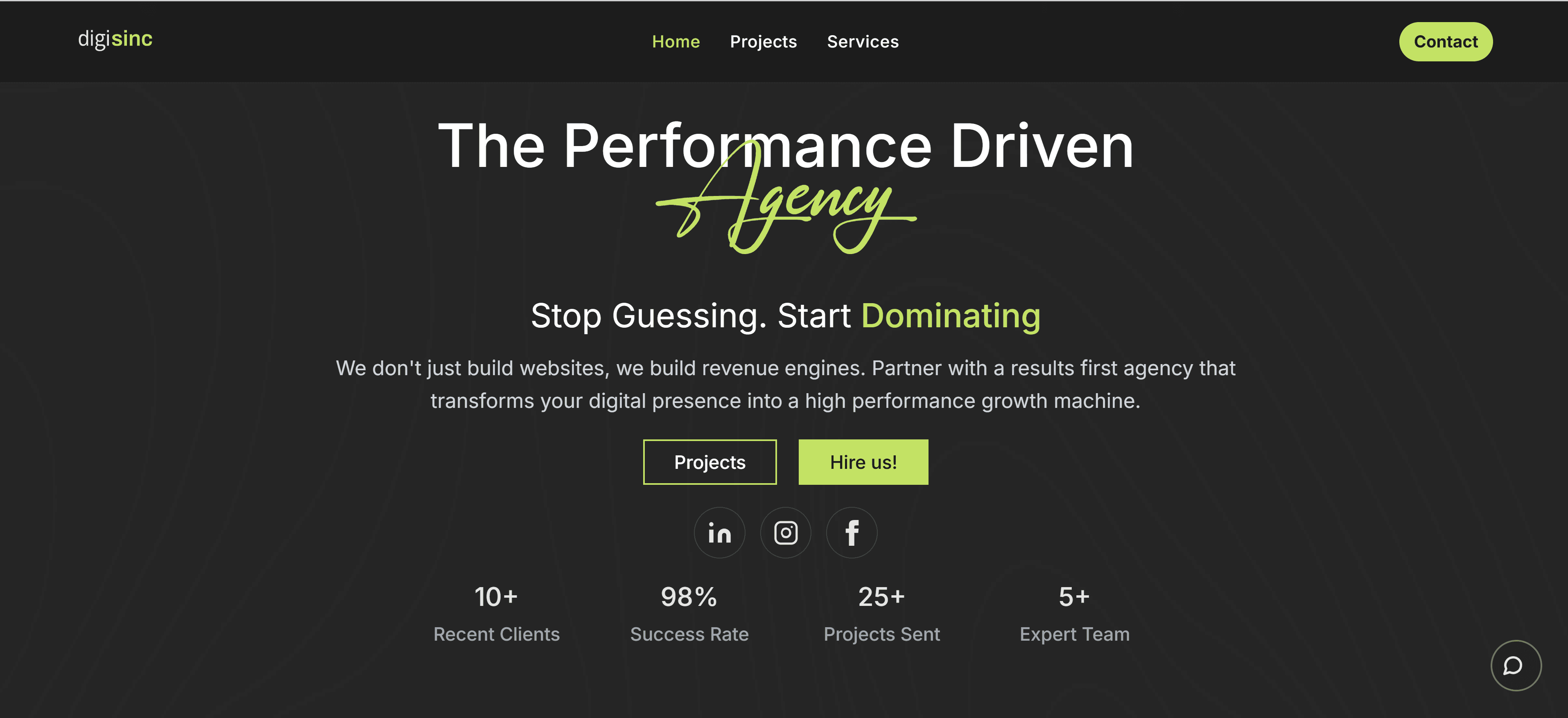 Digisinc home page hero: The Performance Driven Agency