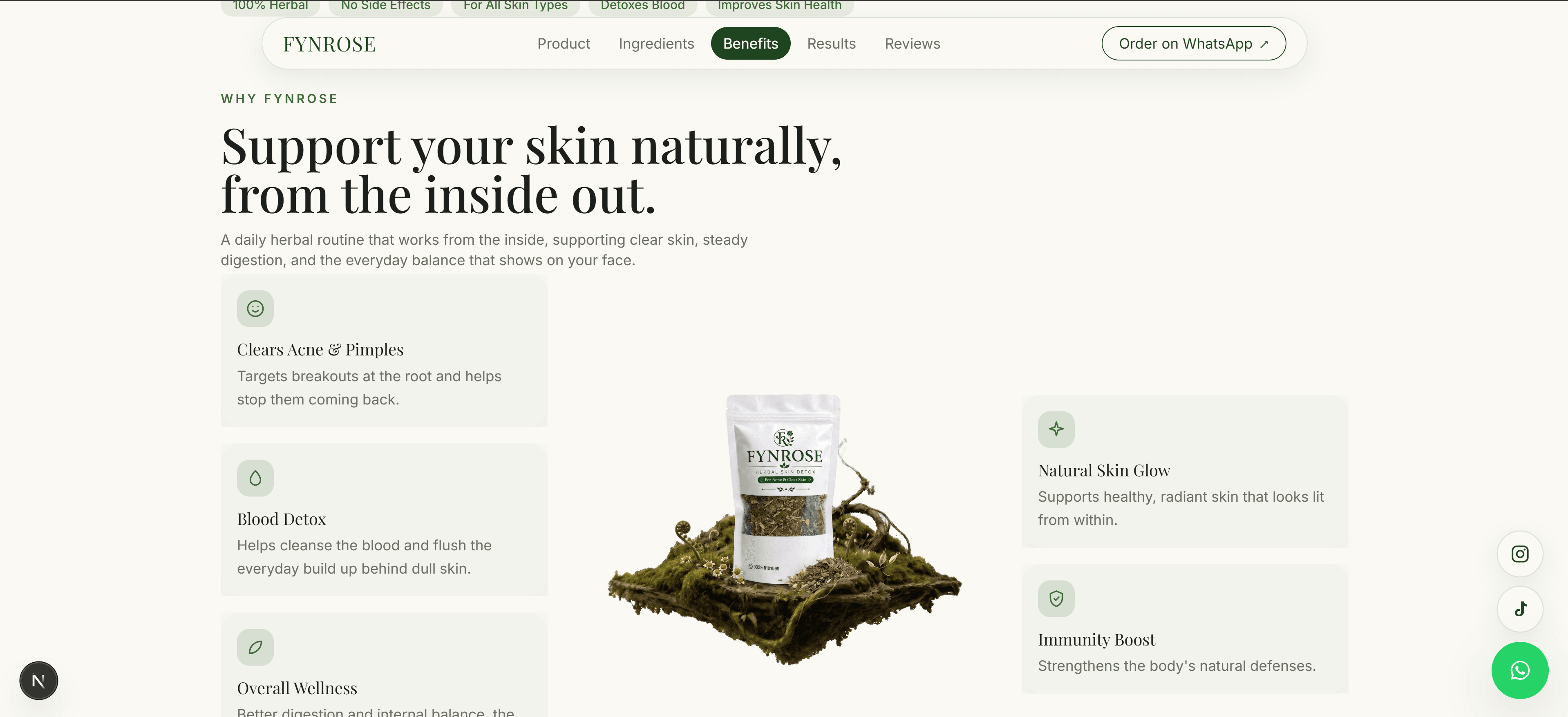 Benefits section explaining how the product supports skin health