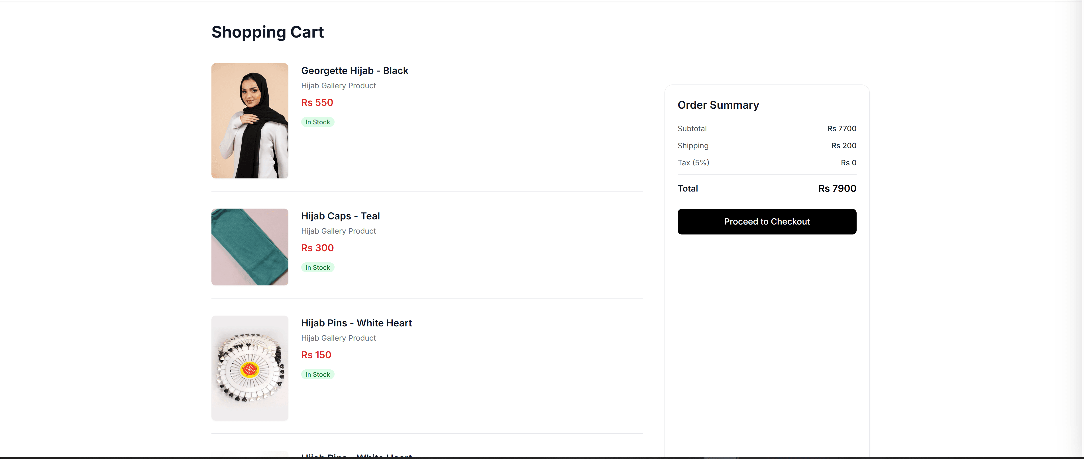 Shopping cart with order summary