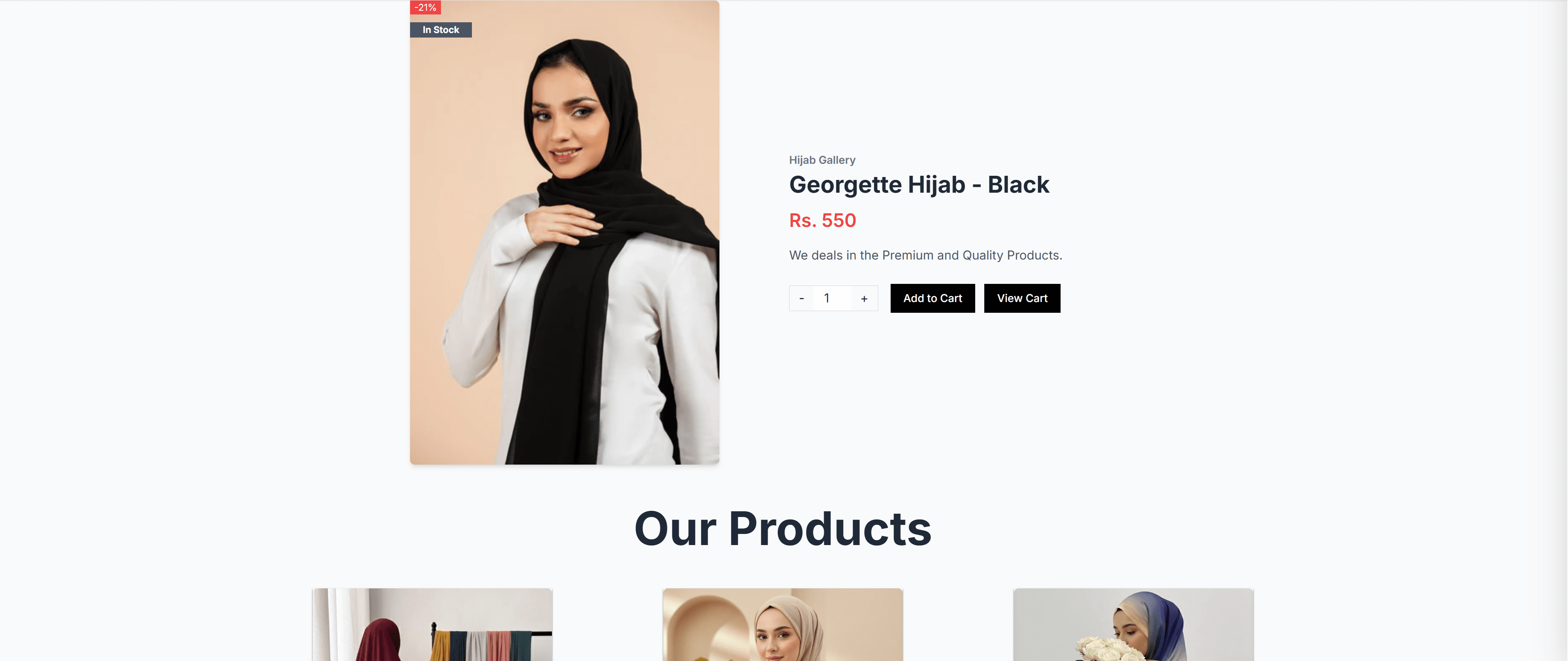 Single product page for a black georgette hijab
